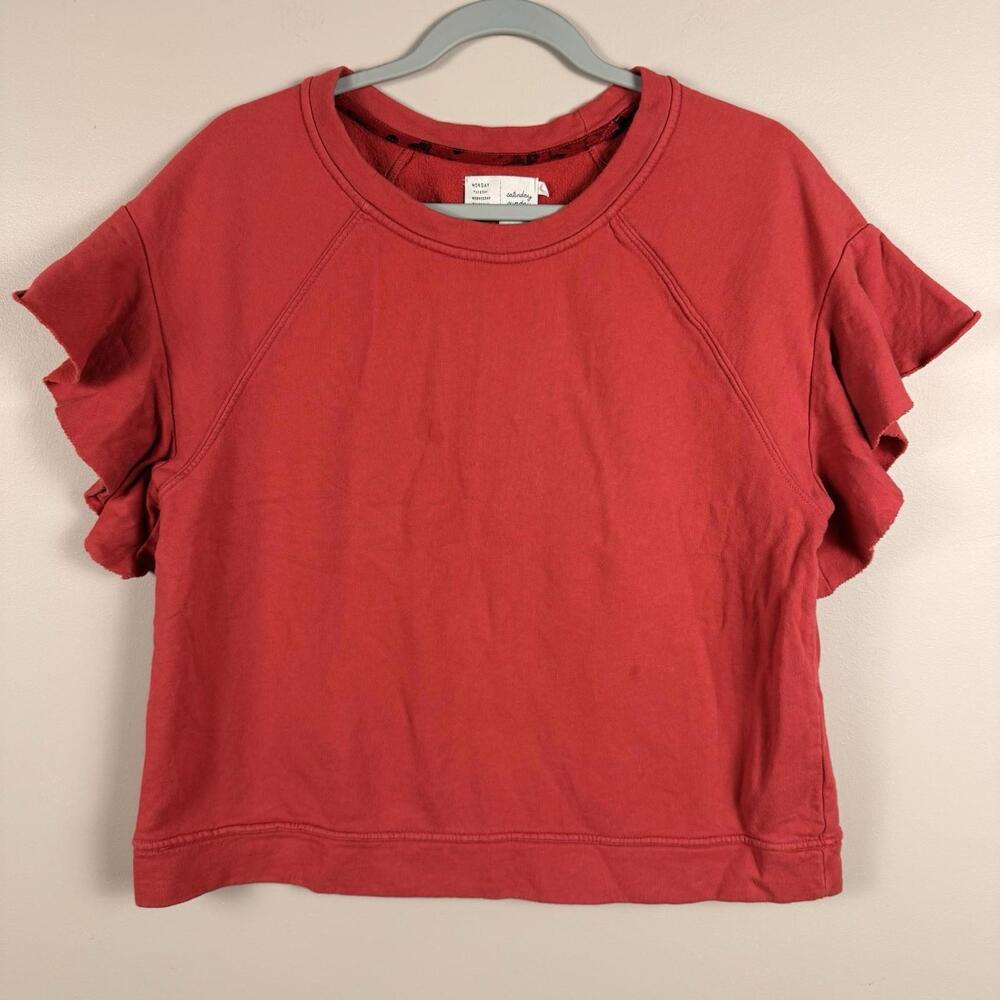 Saturday Sunday Anthropologie Red Ruffle Sleeve Knit Pullover T-Shirt Size M